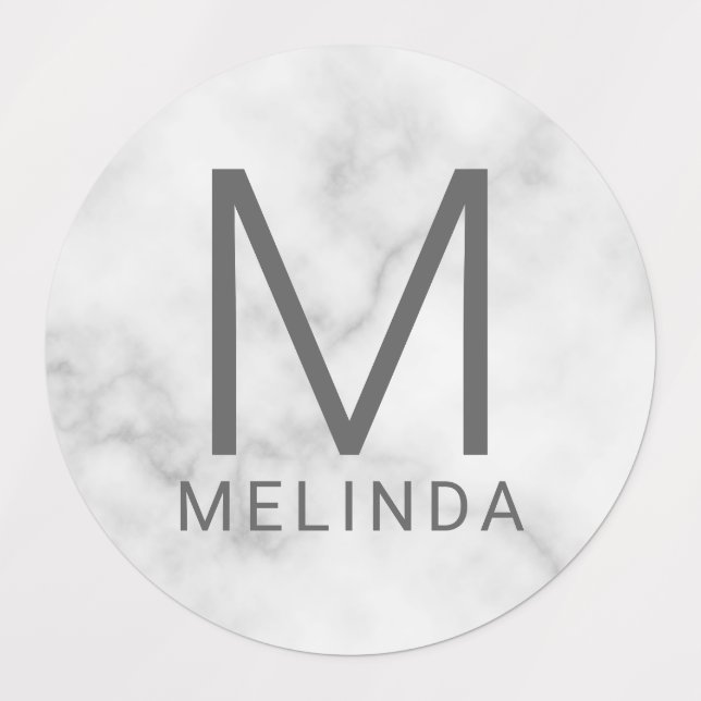 White Marble Monogram Minimalist Labels (Design 1)