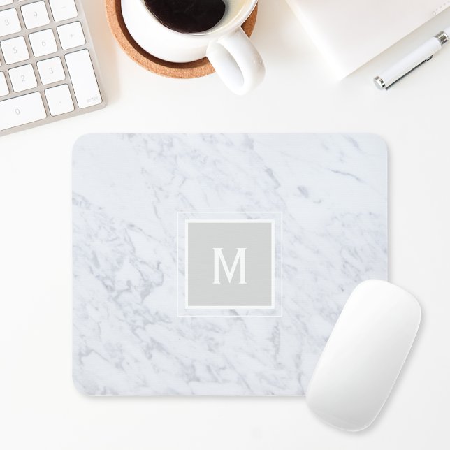 White Marble Monogram Mouse Pad (Creator Uploaded)