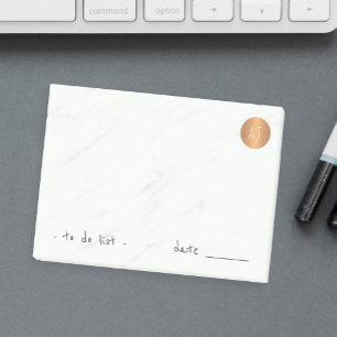 White marble monogrammed copper circle classy post-it notes
