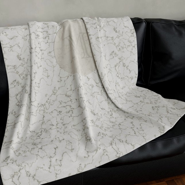 White Marble Monogrammed White Fleece Blanket (A monogrammed snuggly fleece blanket just for you)