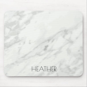White Marble Name Custom Elegant Mouse Pad