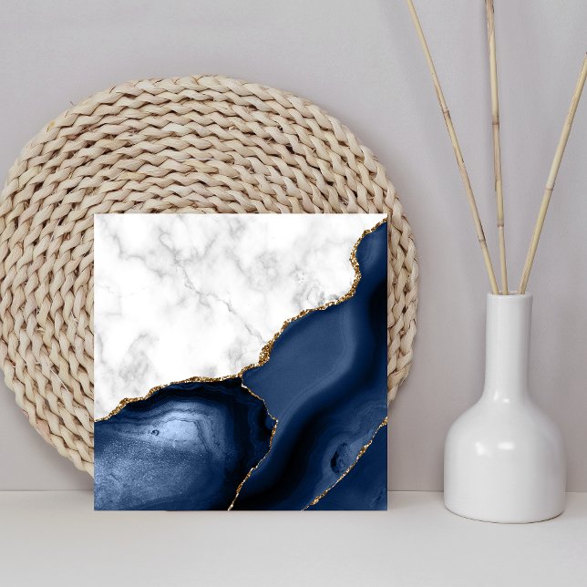 White Marble Navy Blue Agate Gold Glitter Ceramic Tile (Creator Uploaded)