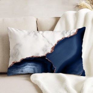 White Marble Navy Blue Agate Rose Gold Glitter Decorative Cushion