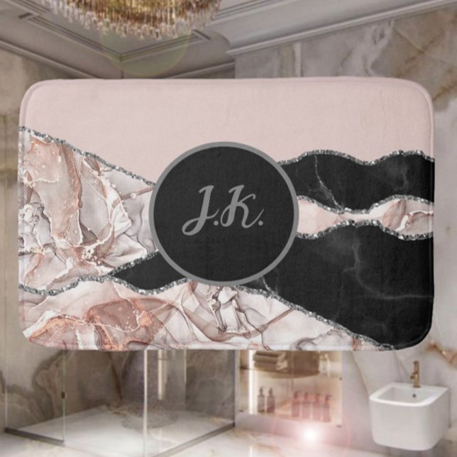 White Marble Navy Blue Agate Silver Glitter Bath Mat (Creator Uploaded)