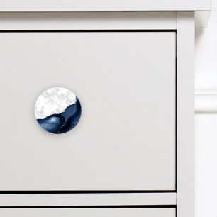 White Marble Navy Blue Agate Silver Glitter Ceramic Knob