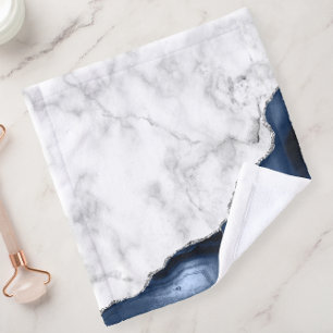 White Marble Navy Blue Agate Silver Glitter Wash Cloth