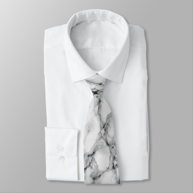 White Marble Neck Tie (Tied)