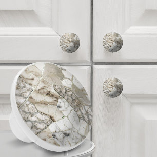 White Marble Organic Vein Ceramic Knob
