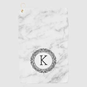 White marble Ornate Circle & Monogram Golf Towel