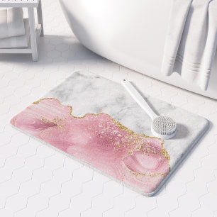 White Marble Pastel Pink Agate Gold Glitter Bath Mat