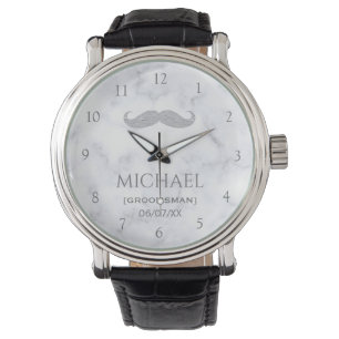 White Marble Personalised Groomsman  Watch
