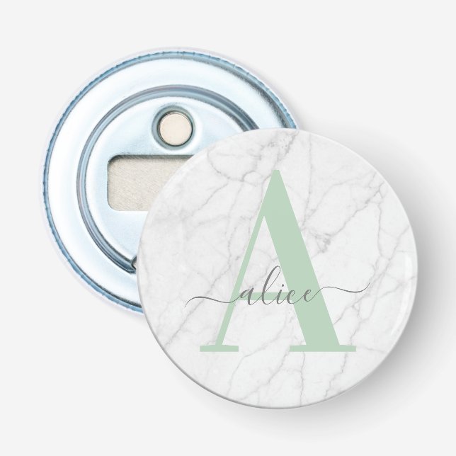 White Marble Personalised Modern Monogram Bottle Opener (Front)
