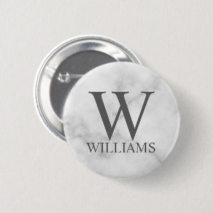 White Marble Personalised Monogram and Name 6 Cm Round Badge
