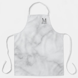 White Marble Personalised Monogram and Name Apron