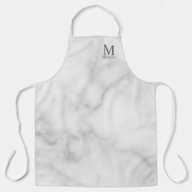 White Marble Personalised Monogram and Name  Apron (Front)