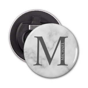 White Marble Personalised Monogram and Name Bottle Opener