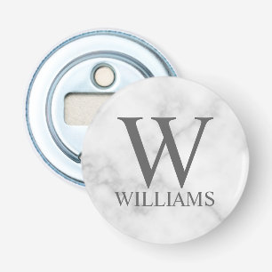 White Marble Personalised Monogram and Name Bottle Opener