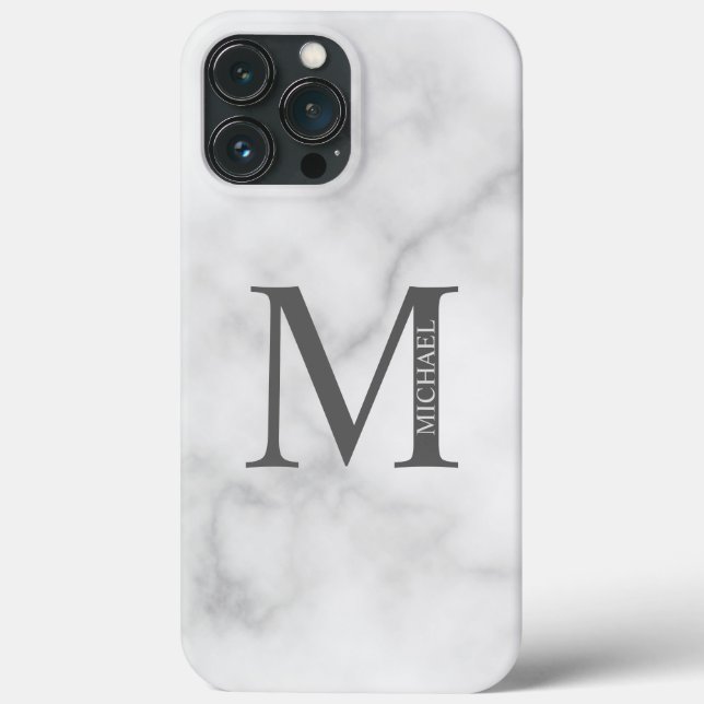 White Marble Personalised Monogram and Name Case-Mate iPhone Case (Back)