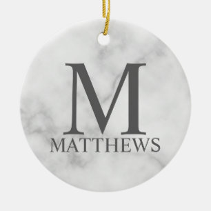 White Marble Personalised Monogram and Name Ceramic Ornament