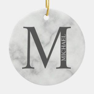 White Marble Personalised Monogram and Name Ceramic Ornament