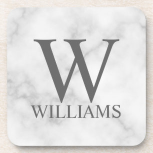 White Marble Personalised Monogram and Name Coaster