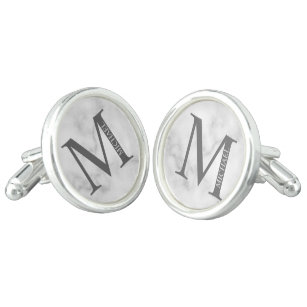 White Marble Personalised Monogram and Name Cufflinks