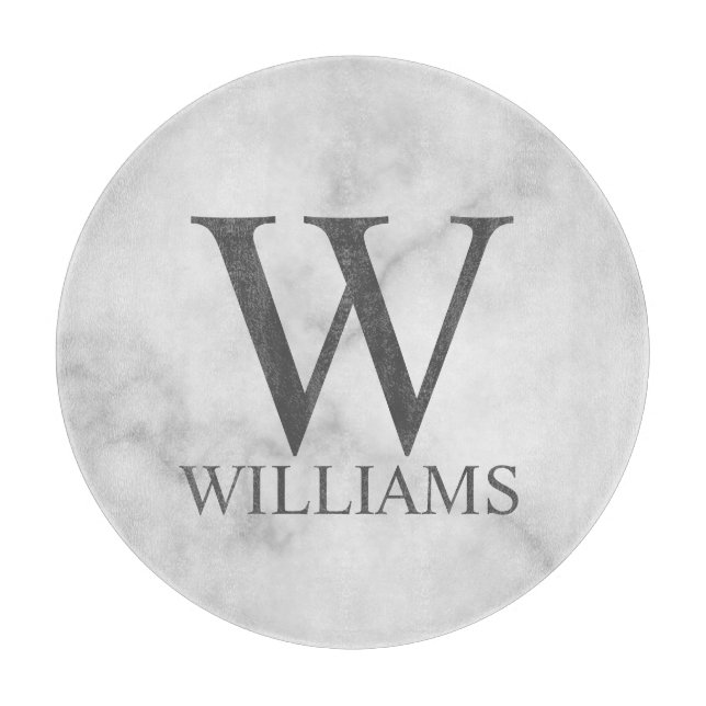 White Marble Personalised Monogram and Name Cutting Board (Front)