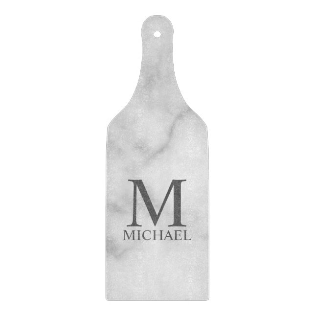 White Marble Personalised Monogram and Name Cutting Board (Front)