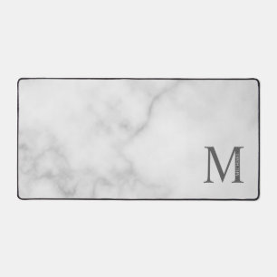 White Marble Personalised Monogram and Name Desk Mat