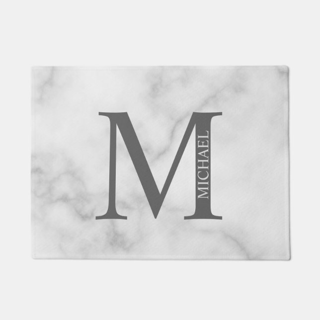 White Marble Personalised Monogram and Name Doormat (Front)
