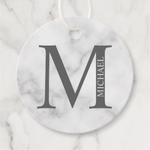 White Marble Personalised Monogram and Name Favour Tags