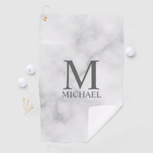 White Marble Personalised Monogram and Name Golf Towel