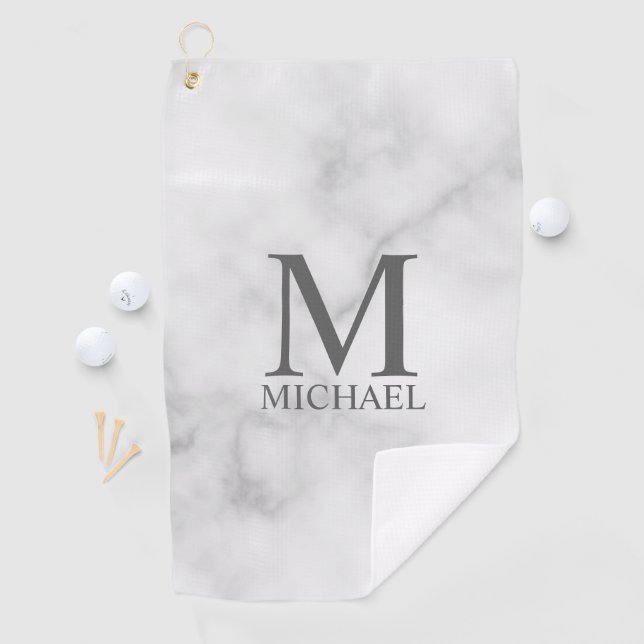 White Marble Personalised Monogram and Name Golf Towel (InSitu)