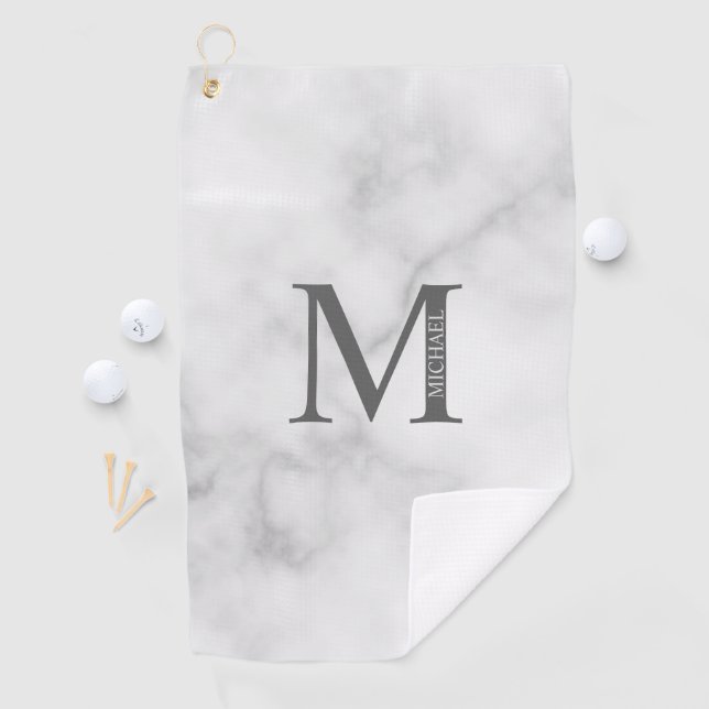 White Marble Personalised Monogram and Name Golf Towel (InSitu)