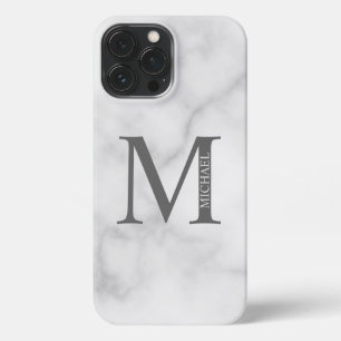 White Marble Personalised Monogram and Name iPhone 13 Pro Max Case
