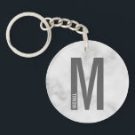 White Marble Personalised Monogram and Name Key Ring<br><div class="desc">Modern Monogram Design featuring personalised monogram letter "M" and name in modern bold sans serif font style.

Perfect gift for him,  father's day gift,  groomsman gift and more.

Please note: The marble details are simulated in the artwork. No actual marble will be used in the making of this product.</div>