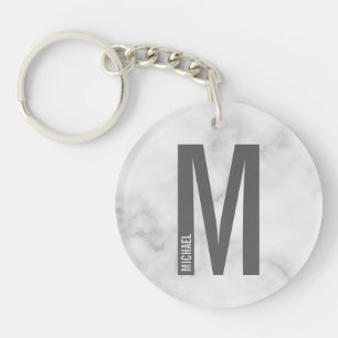White Marble Personalised Monogram and Name Key Ring