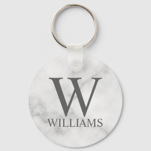 White Marble Personalised Monogram and Name Key Ring