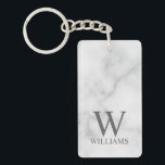 White Marble Personalised Monogram and Name Key Ring<br><div class="desc">Personalised Monogram and Name Gift features personalised monogram and name in grey classic serif font style on white marble background. Perfect for holiday, family reunion and for any special occasions. Please note: The marble details are simulated in the artwork. No actual marble will be used in the making of this...</div>