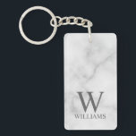 White Marble Personalised Monogram and Name Key Ring<br><div class="desc">Personalised Monogram and Name Gift features personalised monogram and name in grey classic serif font style on white marble background. Perfect for holiday, family reunion and for any special occasions. Please note: The marble details are simulated in the artwork. No actual marble will be used in the making of this...</div>