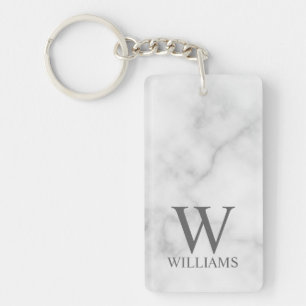 White Marble Personalised Monogram and Name Key Ring