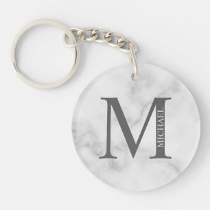 White Marble Personalised Monogram and Name Key Ring