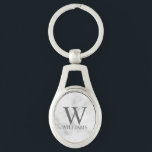 White Marble Personalised Monogram and Name  Key Ring<br><div class="desc">Personalised Monogram and Name Gift features personalised monogram and name in grey classic serif font style on white marble background. Perfect for holiday, family reunion and for any special occasions. Please note: The marble details are simulated in the artwork. No actual marble will be used in the making of this...</div>