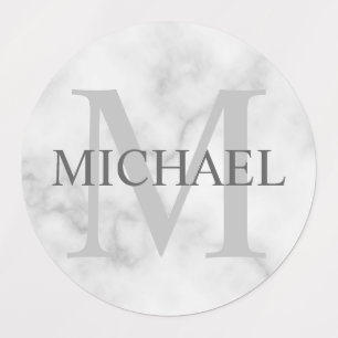 White Marble Personalised Monogram and Name Labels