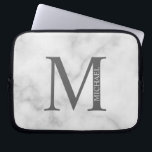 White Marble Personalised Monogram and Name Laptop Sleeve<br><div class="desc">Personalised Monogram and Name Gifts
featuring personalised monogram and name in classic serif font style.</div>