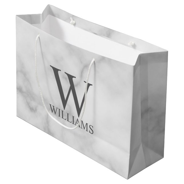 White Marble Personalised Monogram and Name Large Gift Bag (Front Angled)