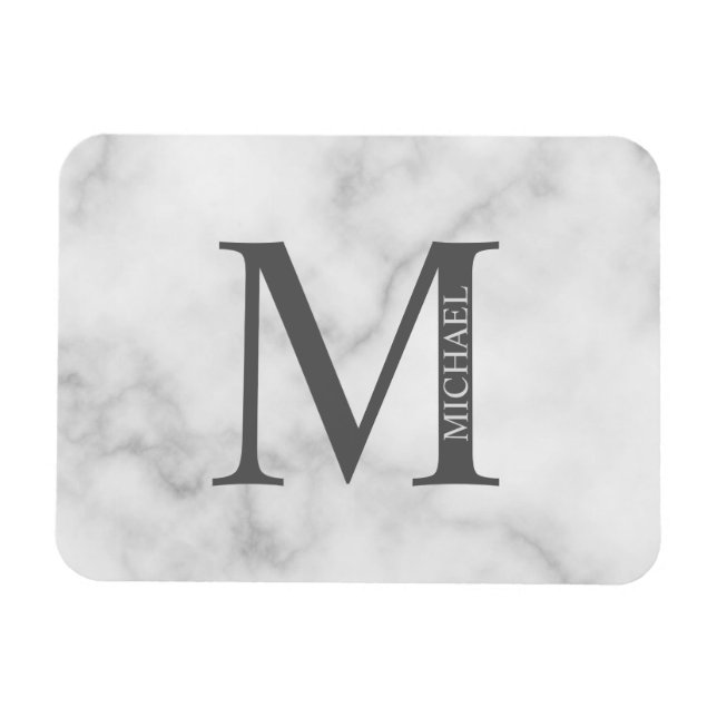 White Marble Personalised Monogram and Name Magnet (Horizontal)