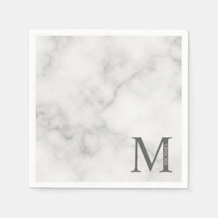 White Marble Personalised Monogram and Name Napkin