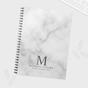 White marble personalised monogram and name notebook