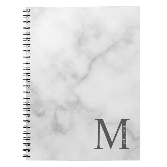 White Marble Personalised Monogram and Name Notebook (Front)